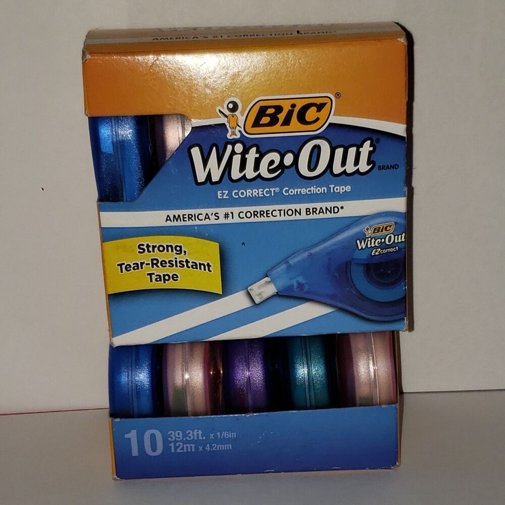 BIC Wite-Out EZ Correct Correction Tape 10 Pack 39.3ft x 1/6in Assorted Colors